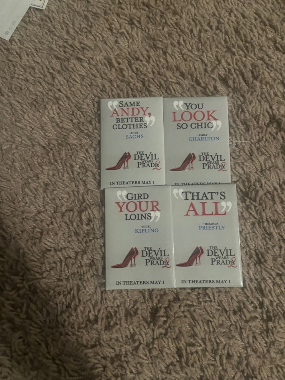 Source Unknown White Pins with Red Shoe Graphic - Movie Quote Set